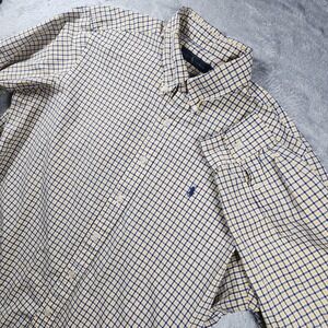 Ralph Lauren Shirt Mens 2XL XXL Yellow Blue Check Long Sleeve Button Down Cotton